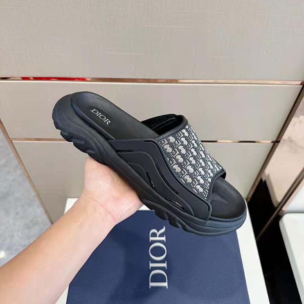 Dior Men H-town Sandal Black Rubber with Beige and Black Dior Oblique Jacquard - image 6