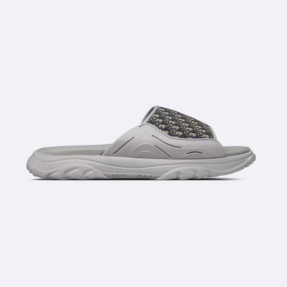 Side angle of Dior Men H-town Sandal Gray Rubber showcasing jacquard strap