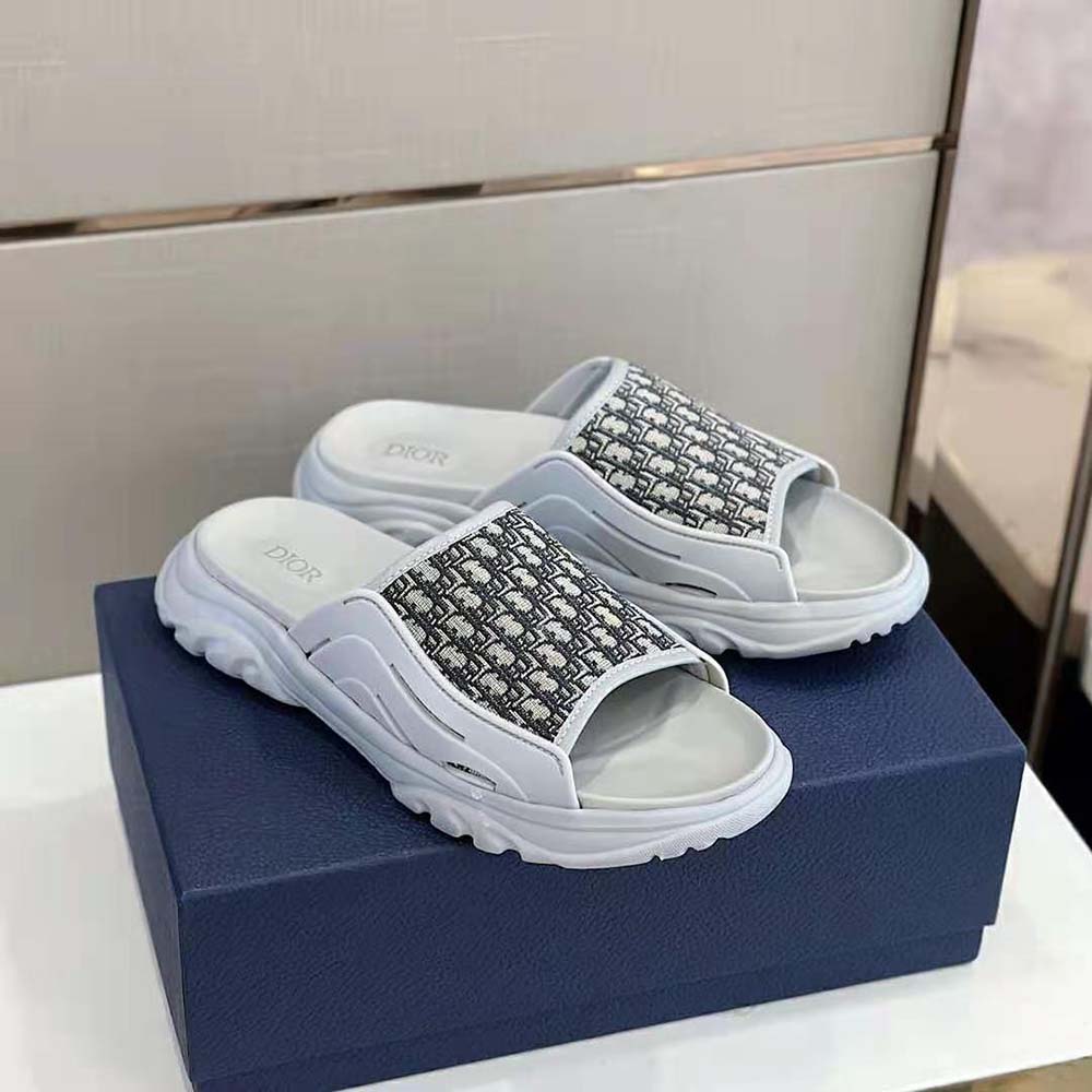 Dior Men H-town Sandal Gray Rubber with Beige and Black Dior Oblique Jacquard - image 4