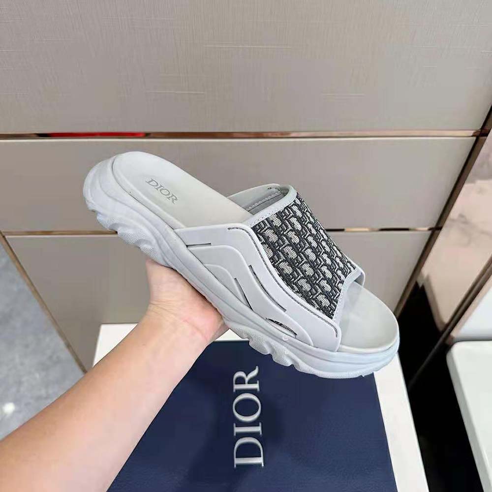 Dior Men H-town Sandal Gray Rubber with Beige and Black Dior Oblique Jacquard - image 7