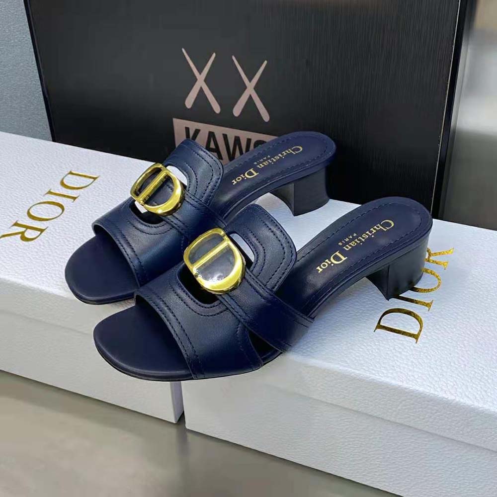 Dior Women 30 Montaigne Heeled Slide Black Calfskin - image 4