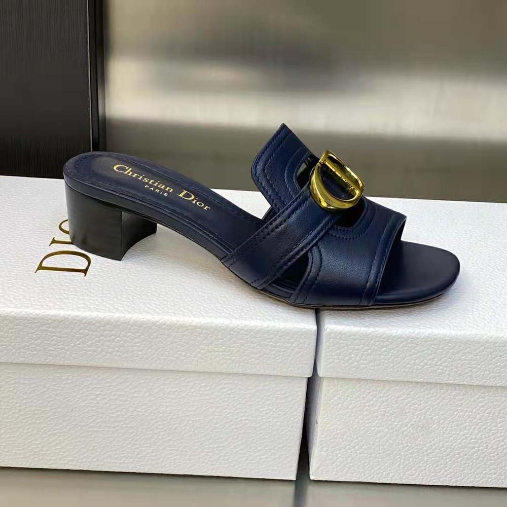 Dior Women 30 Montaigne Heeled Slide Black Calfskin - image 6