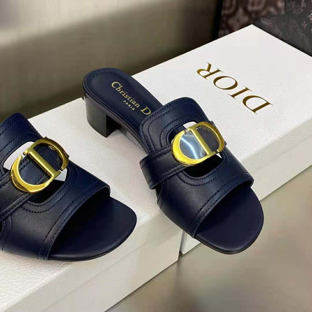 Dior Women 30 Montaigne Heeled Slide Black Calfskin - image 8