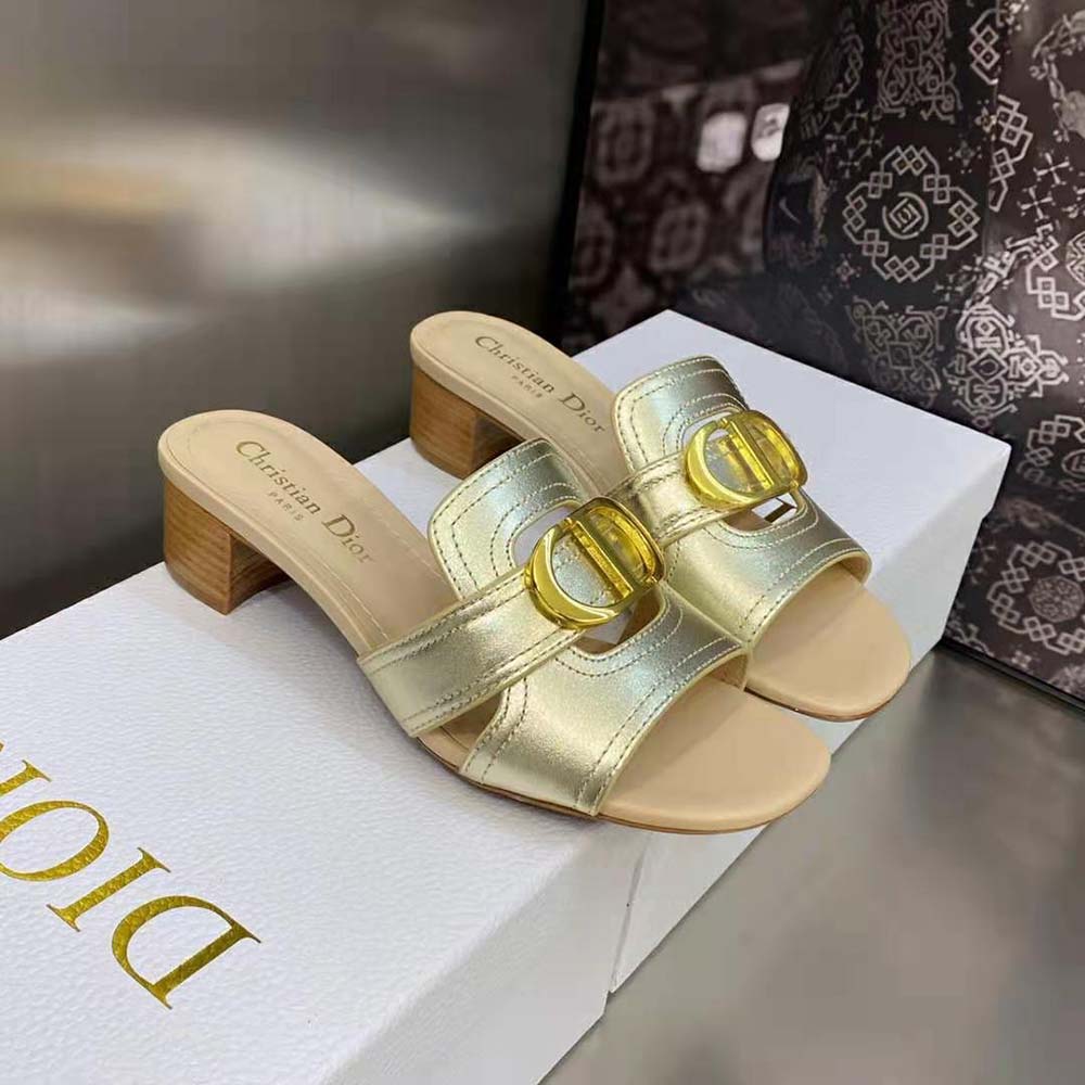 Overhead angle showing open toe design of Dior Women 30 Montaigne Heeled Slide