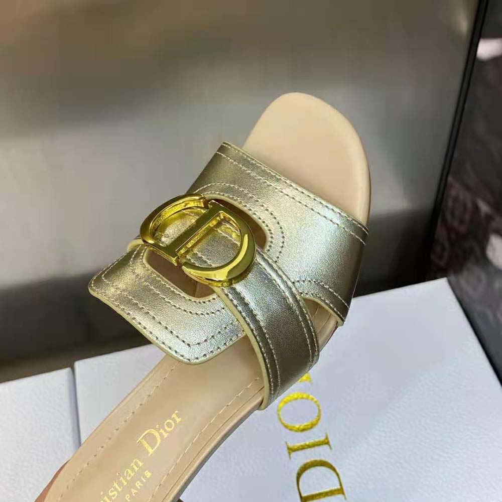 Dior Women 30 Montaigne Heeled Slide Platinum-Tone Metallic Calfskin - image 6
