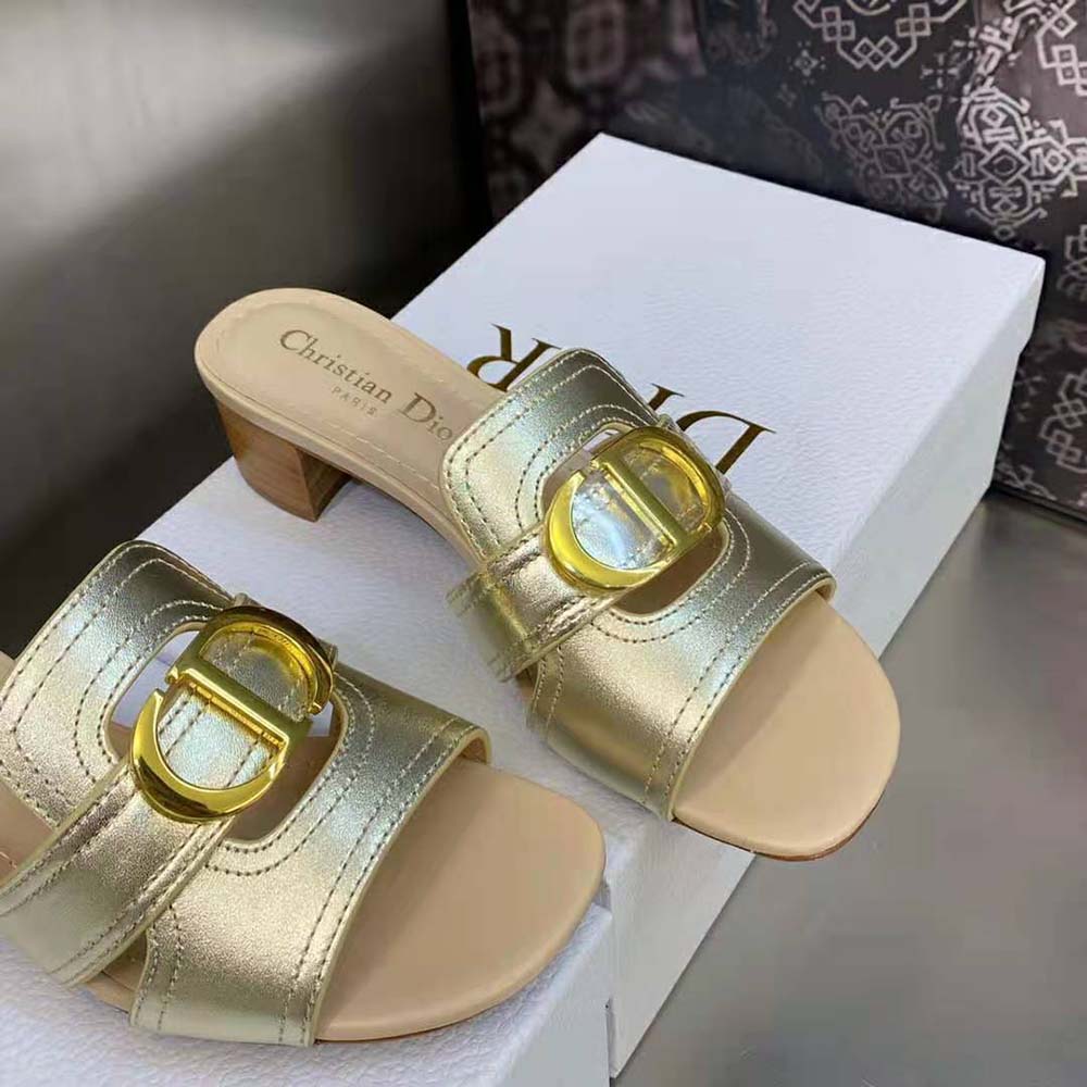 Dior Women 30 Montaigne Heeled Slide Platinum-Tone Metallic Calfskin - image 5