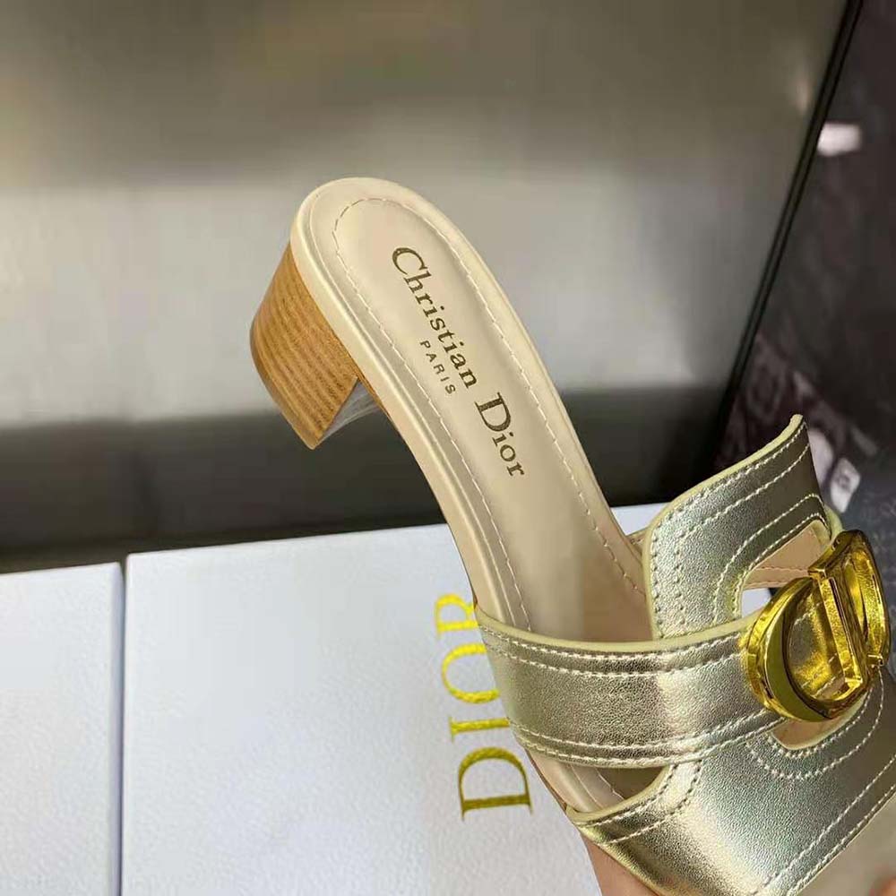 Dior Women 30 Montaigne Heeled Slide Platinum-Tone Metallic Calfskin - image 7