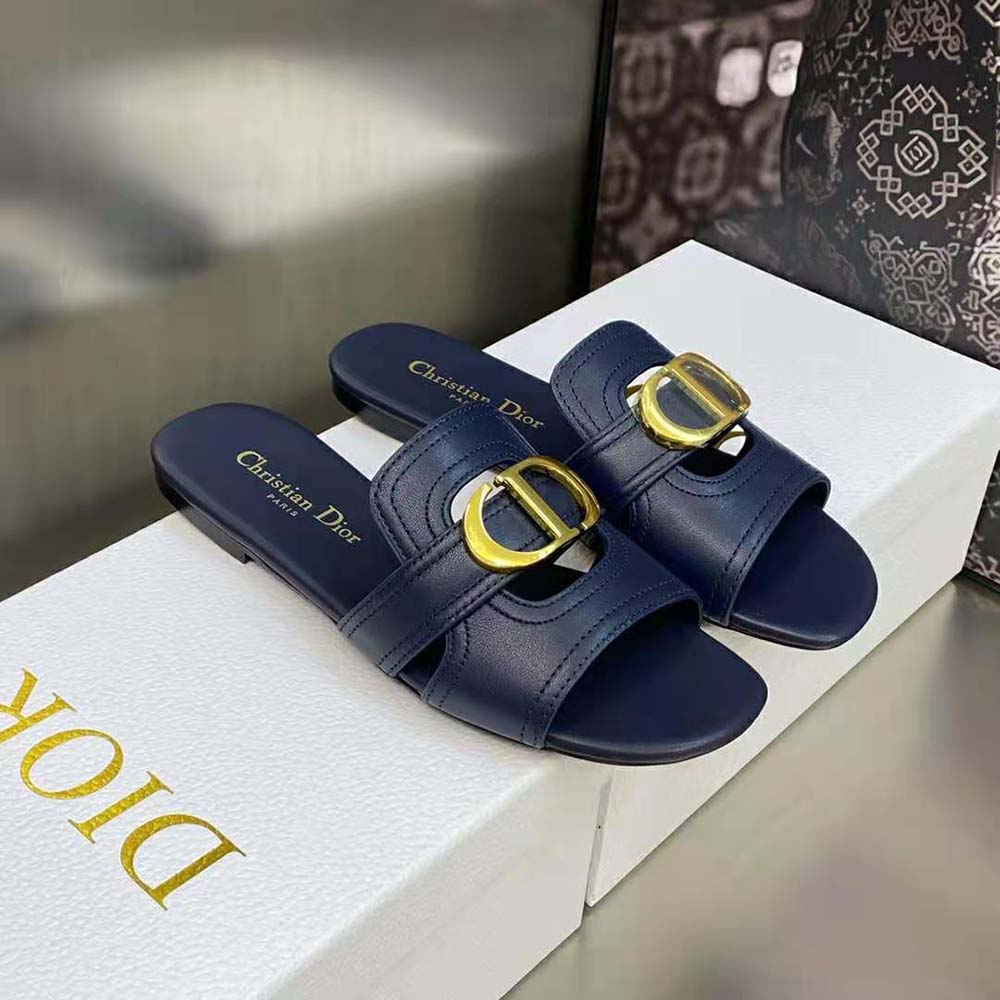 Top view showing cushioned footbed of Dior Women 30 Montaigne Slide