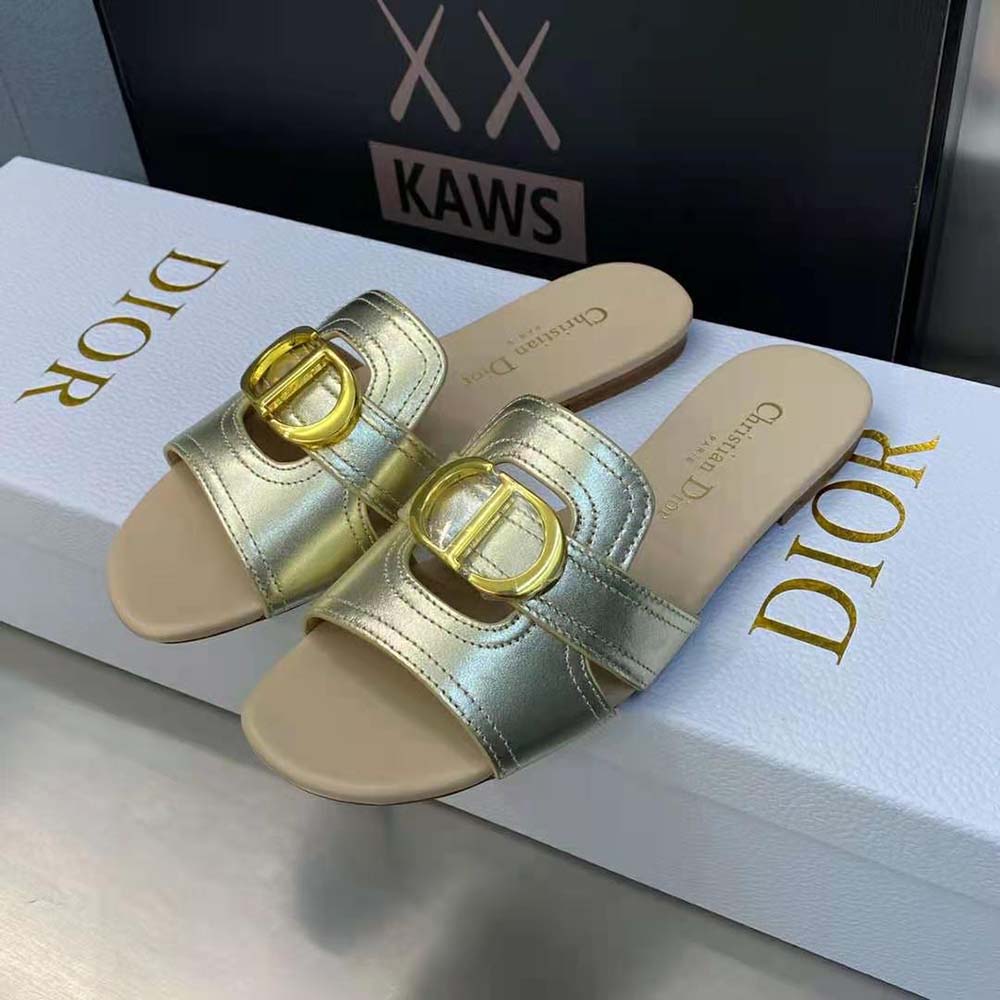 Dior Women 30 Montaigne Slide Platinum-Tone Metallic Calfskin - image 4