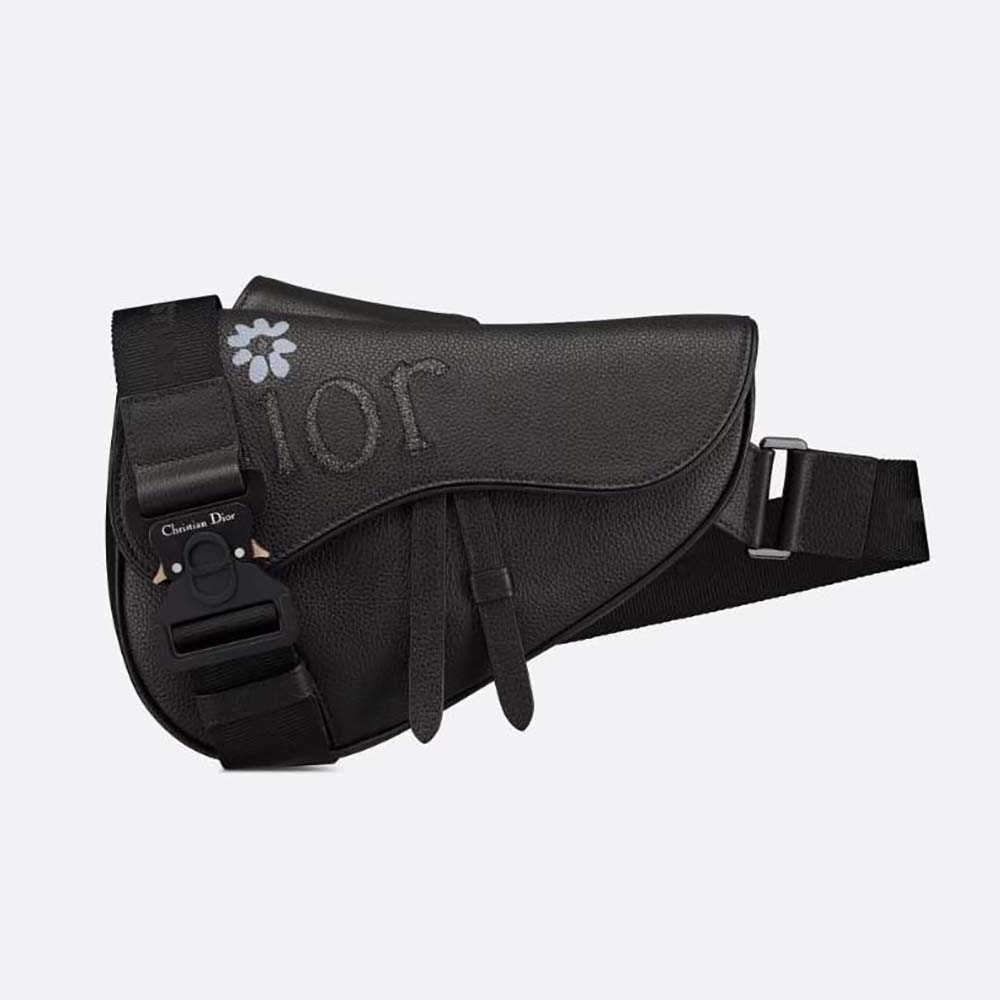 Front view of Dior Men By Erl Saddle Bag Black Grained Calfskin