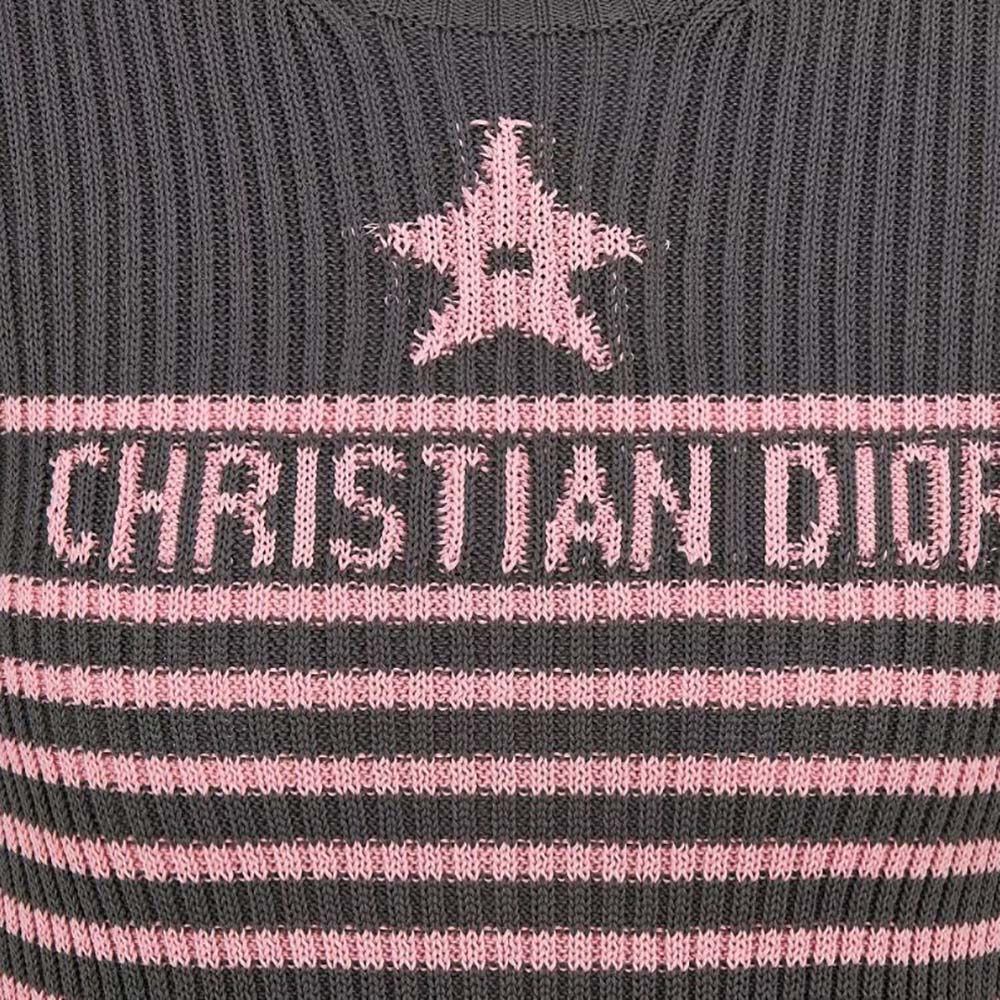 Dior Women Dioriviera Short-sleeved Sweater Gray and Pink Cotton Knit with Signature - image 4
