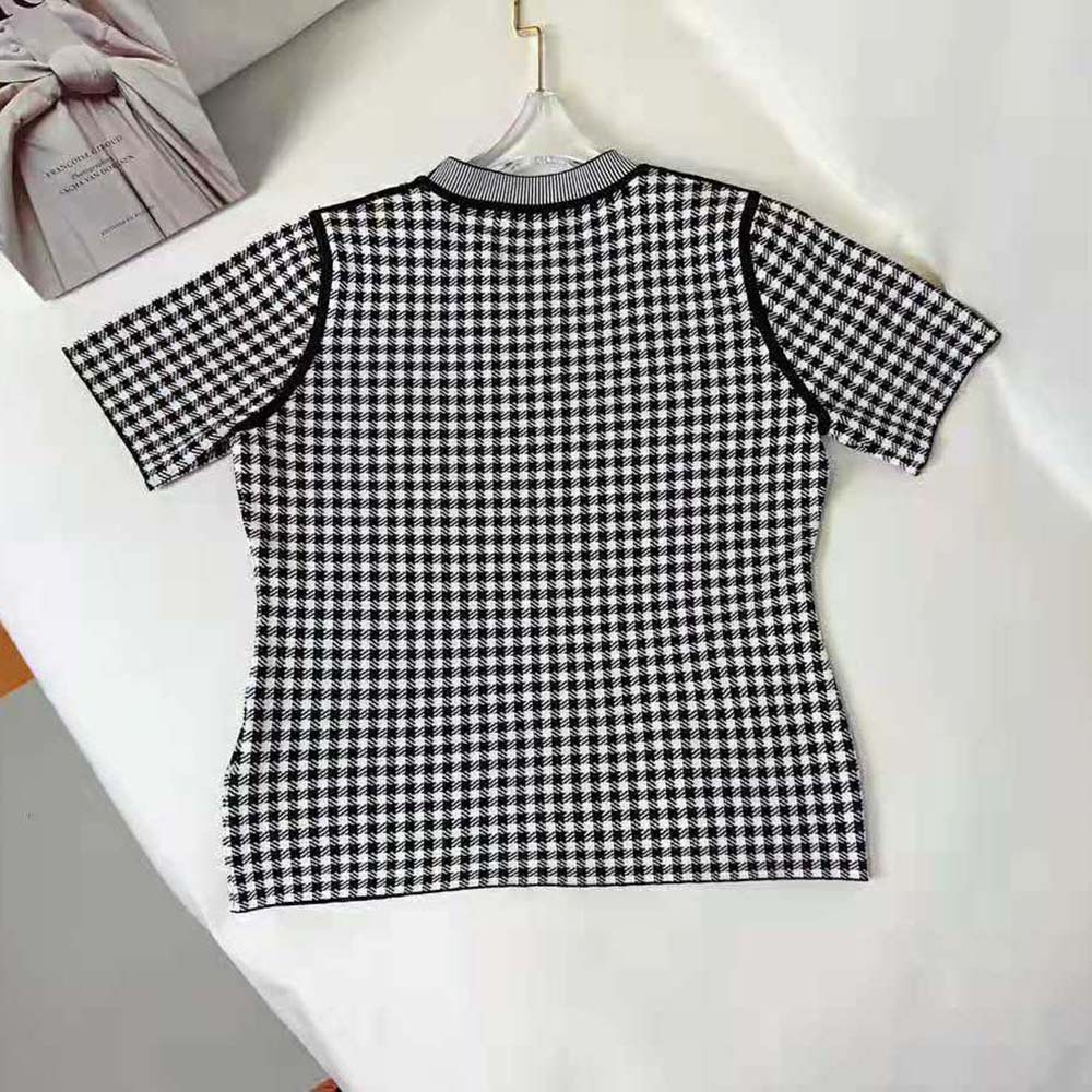 Dior Women Short-sleeved Sweater Gray and Black Check’n’Dior Cashmere and Silk Blend Knit - image 4