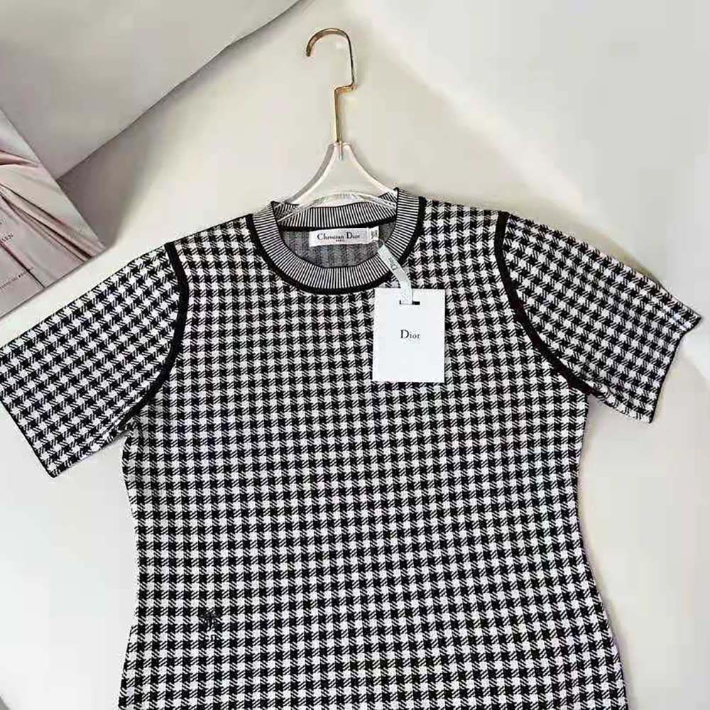 Dior Women Short-sleeved Sweater Gray and Black Check’n’Dior Cashmere and Silk Blend Knit - image 5
