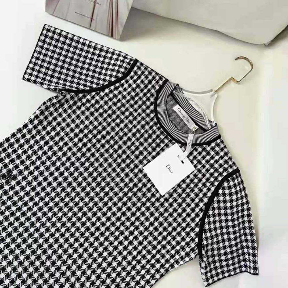 Dior Women Short-sleeved Sweater Gray and Black Check’n’Dior Cashmere and Silk Blend Knit - image 6
