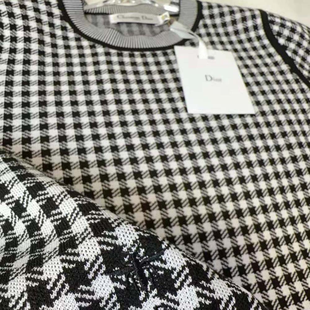 Dior Women Short-sleeved Sweater Gray and Black Check’n’Dior Cashmere and Silk Blend Knit - image 8