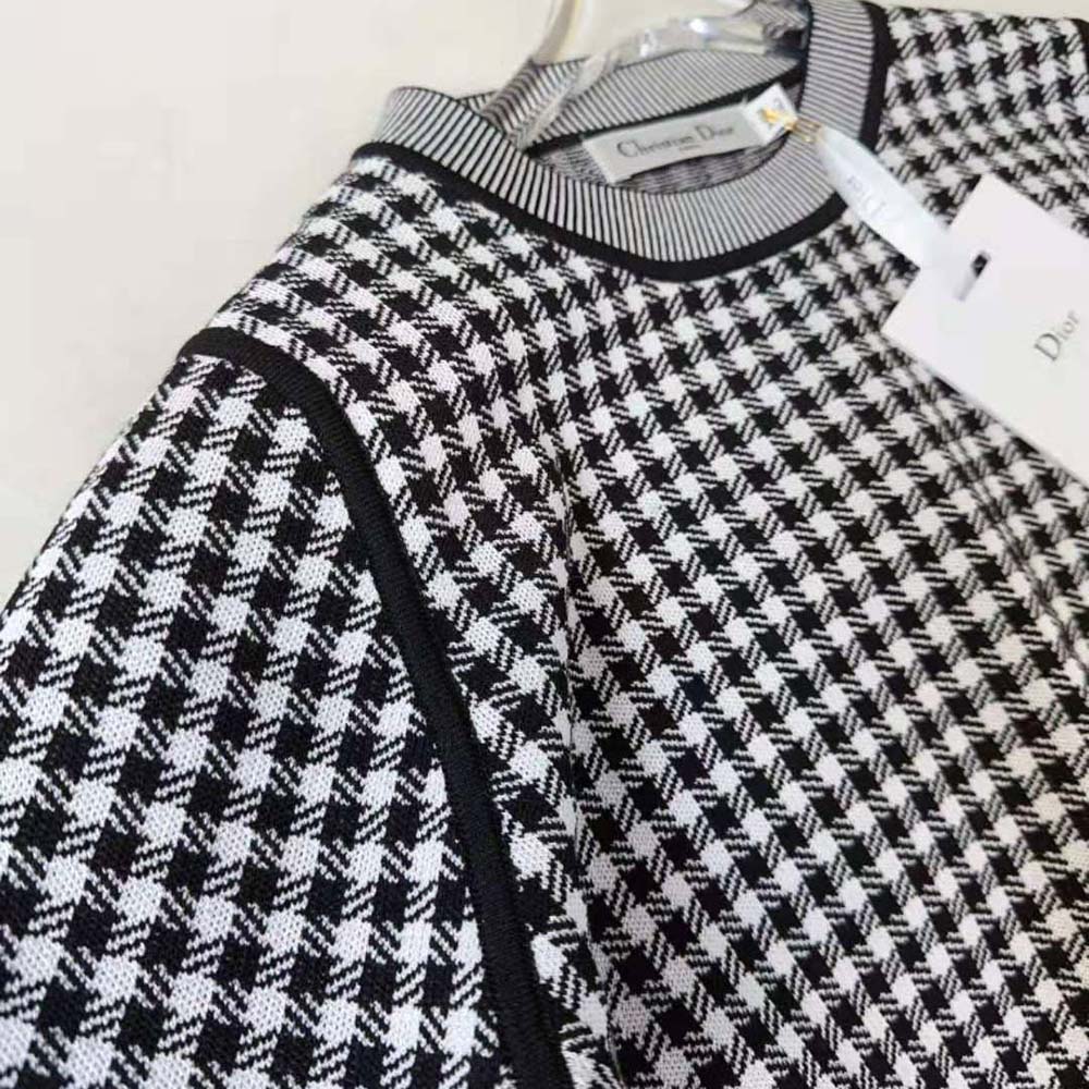 Dior Women Short-sleeved Sweater Gray and Black Check’n’Dior Cashmere and Silk Blend Knit - image 7