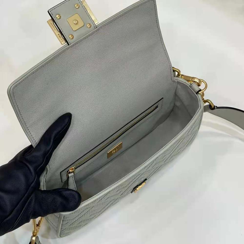 Fendi Women Baguette Light Green Canvas Bag with FF Embroidery - image 6