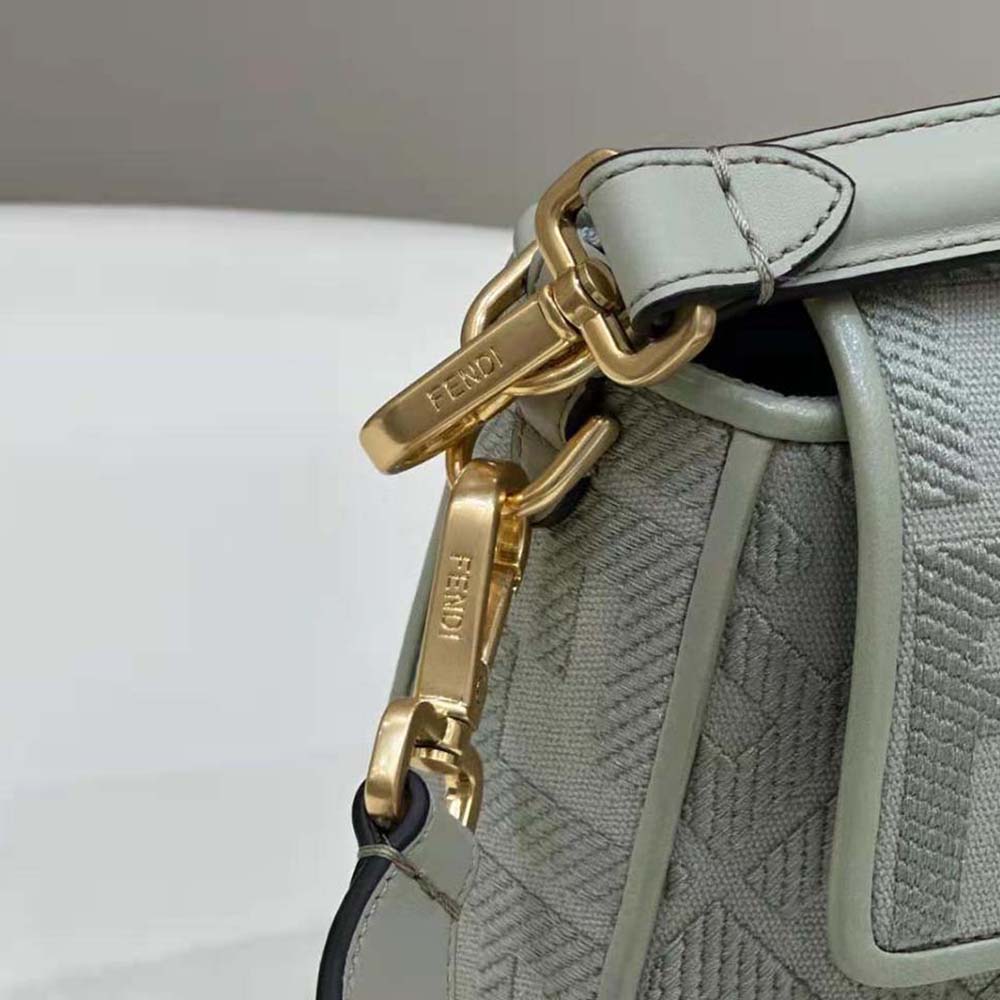 Fendi Women Baguette Light Green Canvas Bag with FF Embroidery - image 8
