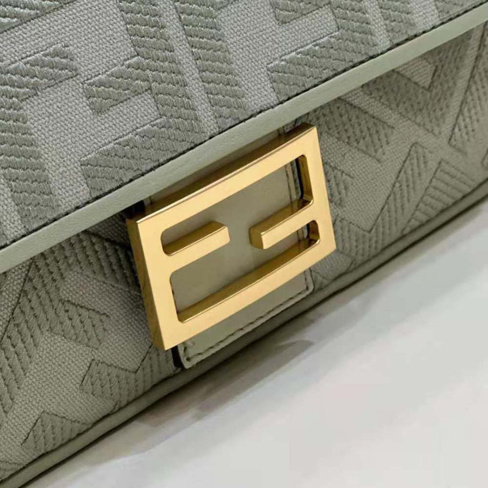 Fendi Women Baguette Light Green Canvas Bag with FF Embroidery - image 7