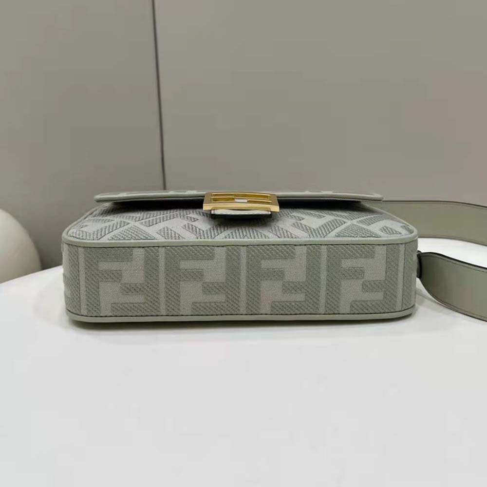 Fendi Women Baguette Light Green Canvas Bag with FF Embroidery - image 5