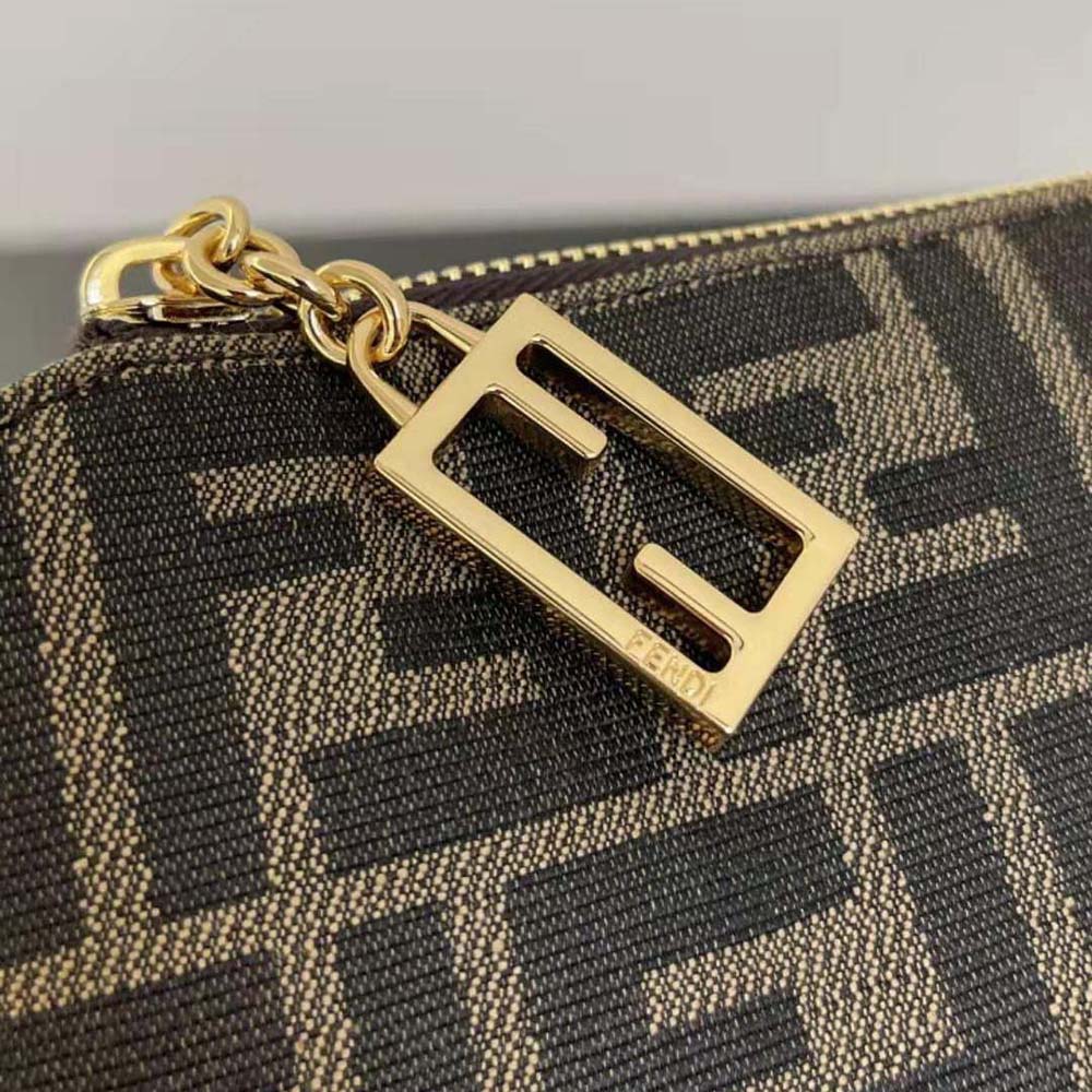 Fendi Women Baguette Pouch Brown Jacquard FF Fabric Clutch with Chain - image 6
