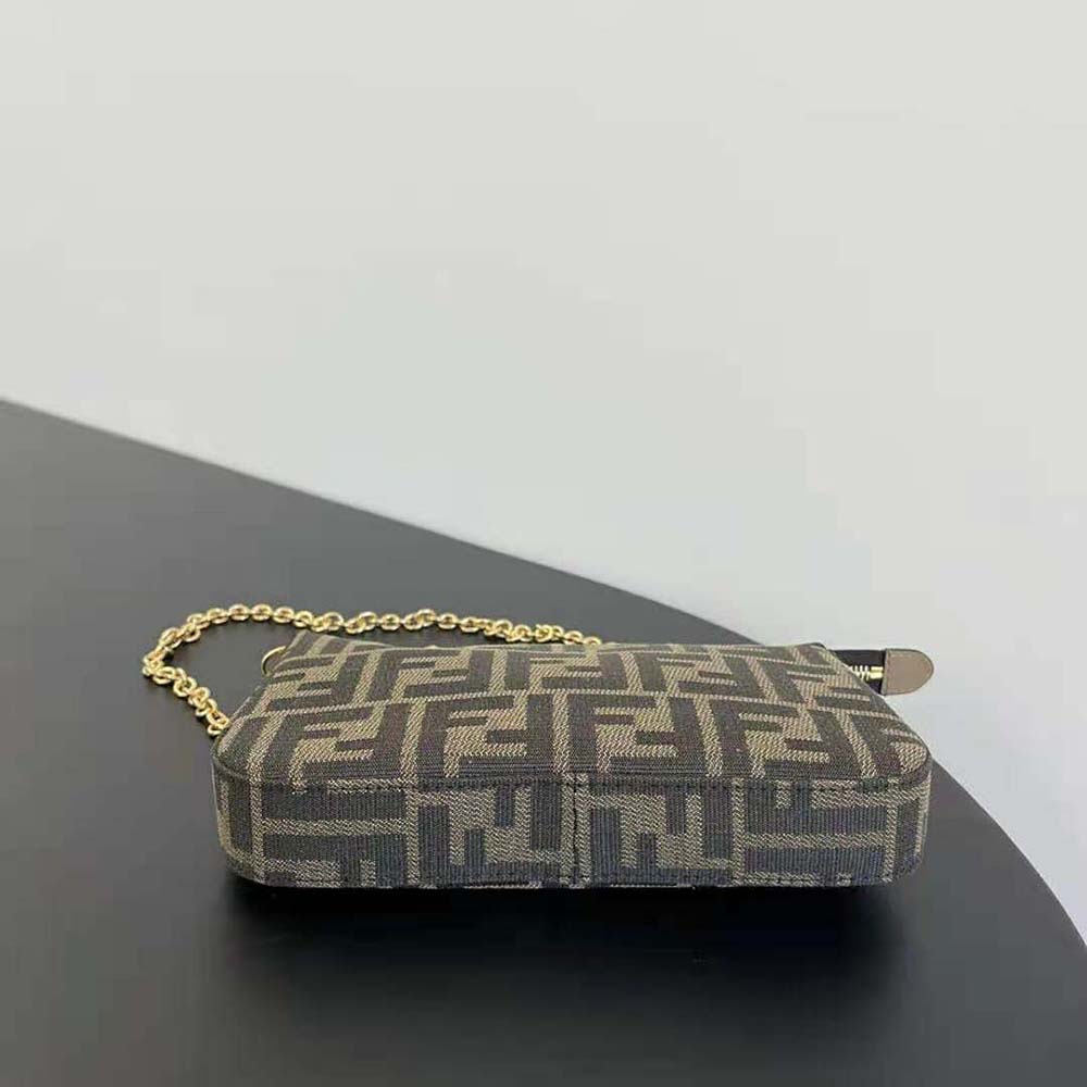 Fendi Women Baguette Pouch Brown Jacquard FF Fabric Clutch with Chain - image 5