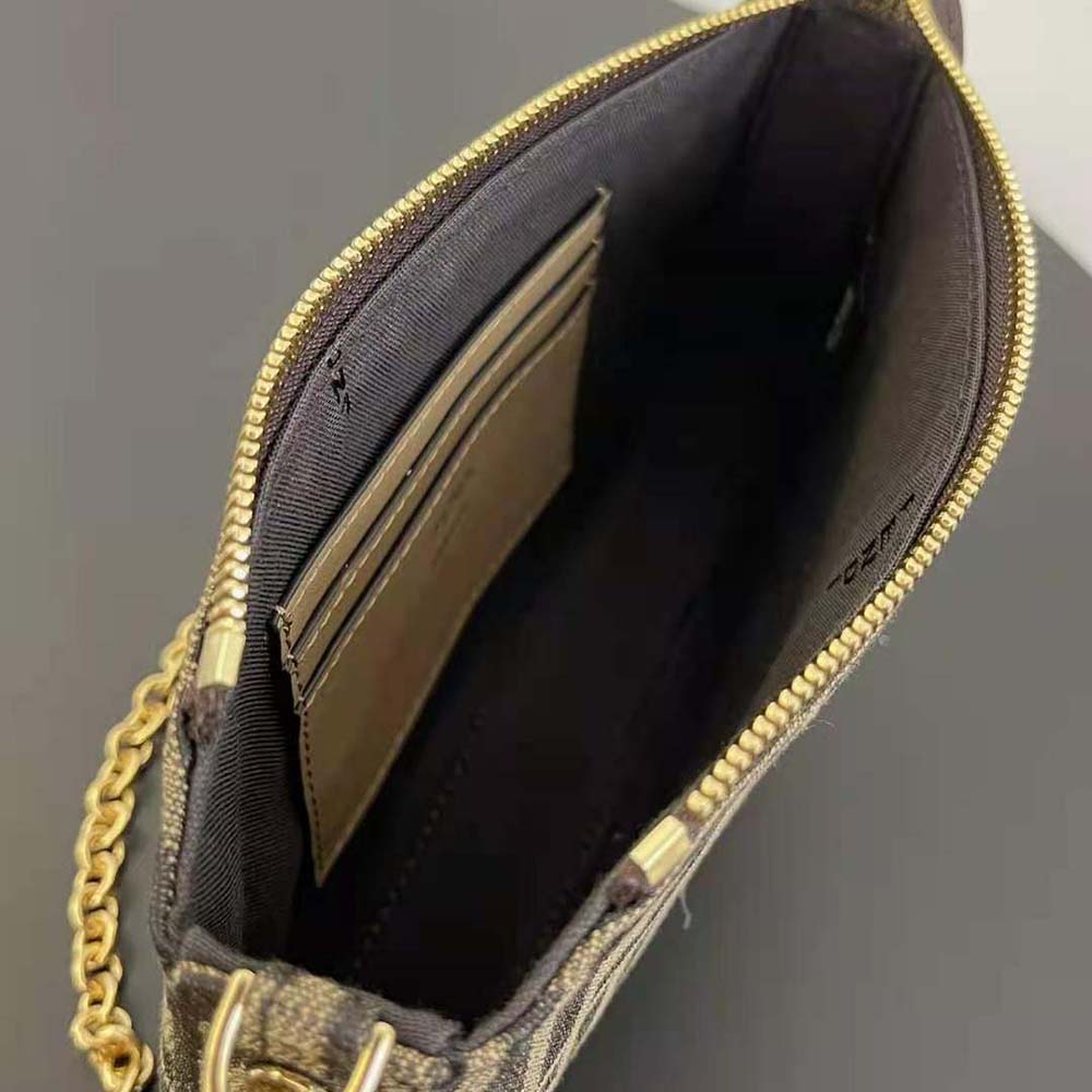 Fendi Women Baguette Pouch Brown Jacquard FF Fabric Clutch with Chain - image 10