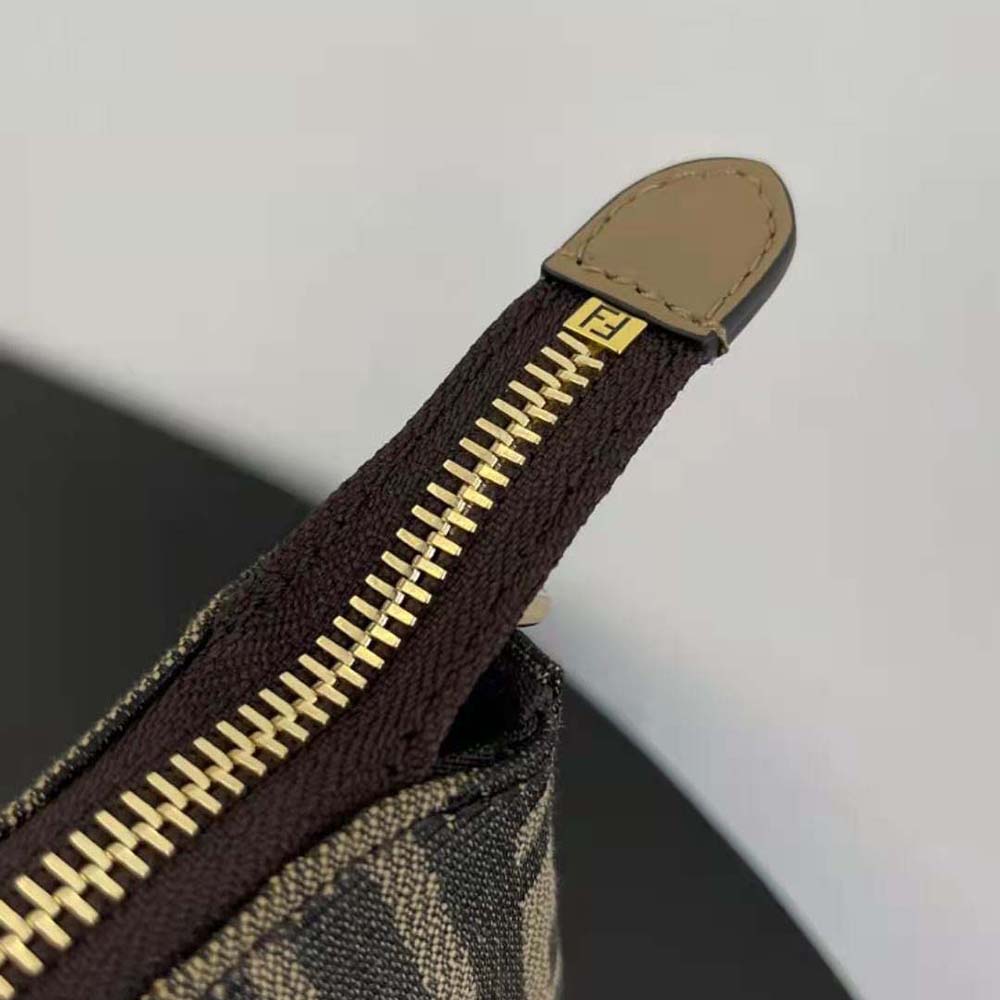 Fendi Women Baguette Pouch Brown Jacquard FF Fabric Clutch with Chain - image 8