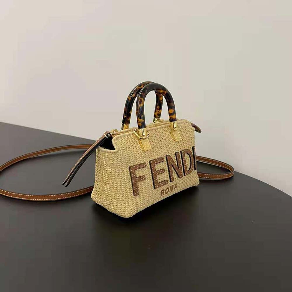 Fendi Women By The Way Mini Natural Straw Small Boston Bag - image 4