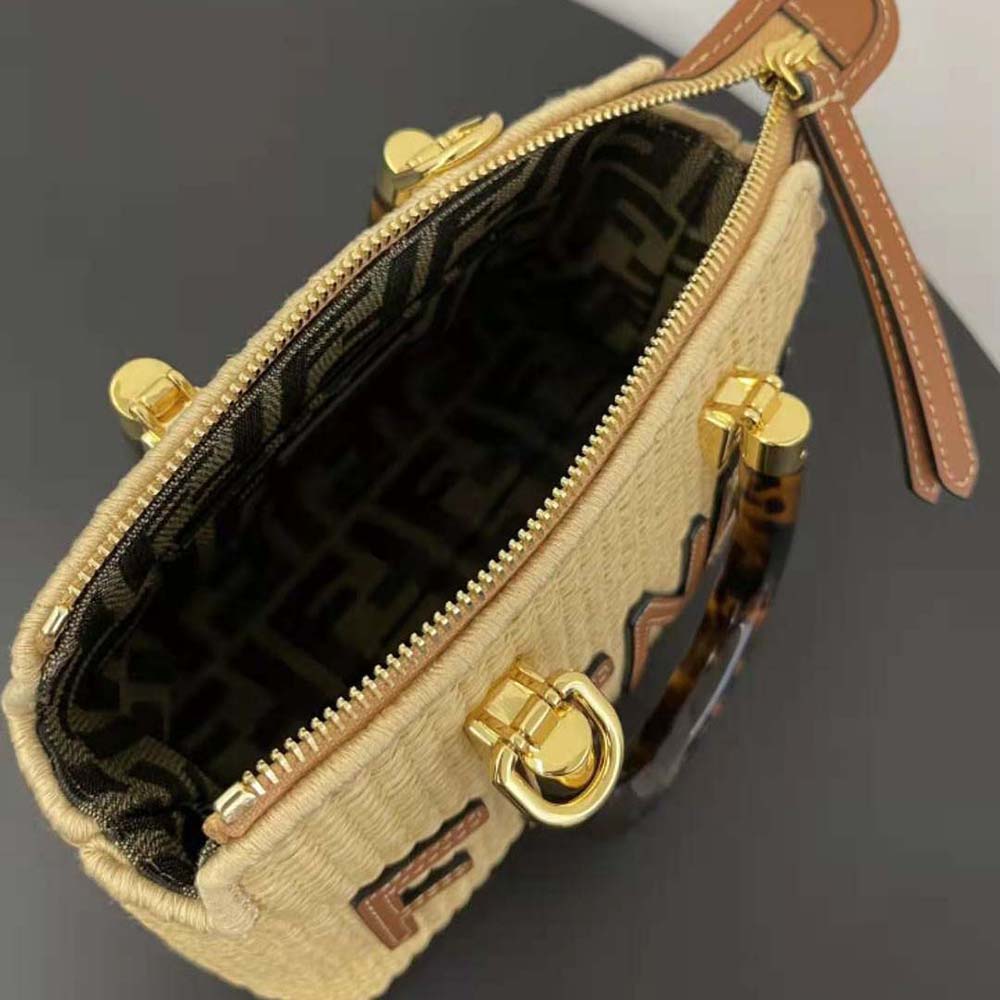 Fendi Women By The Way Mini Natural Straw Small Boston Bag - image 6