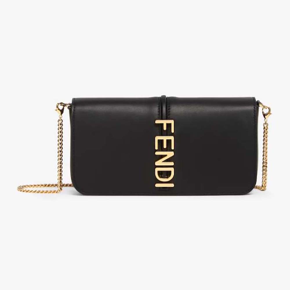 Front view of Fendi Women Fendigraphy Phone Pouch Black Leather Wallet