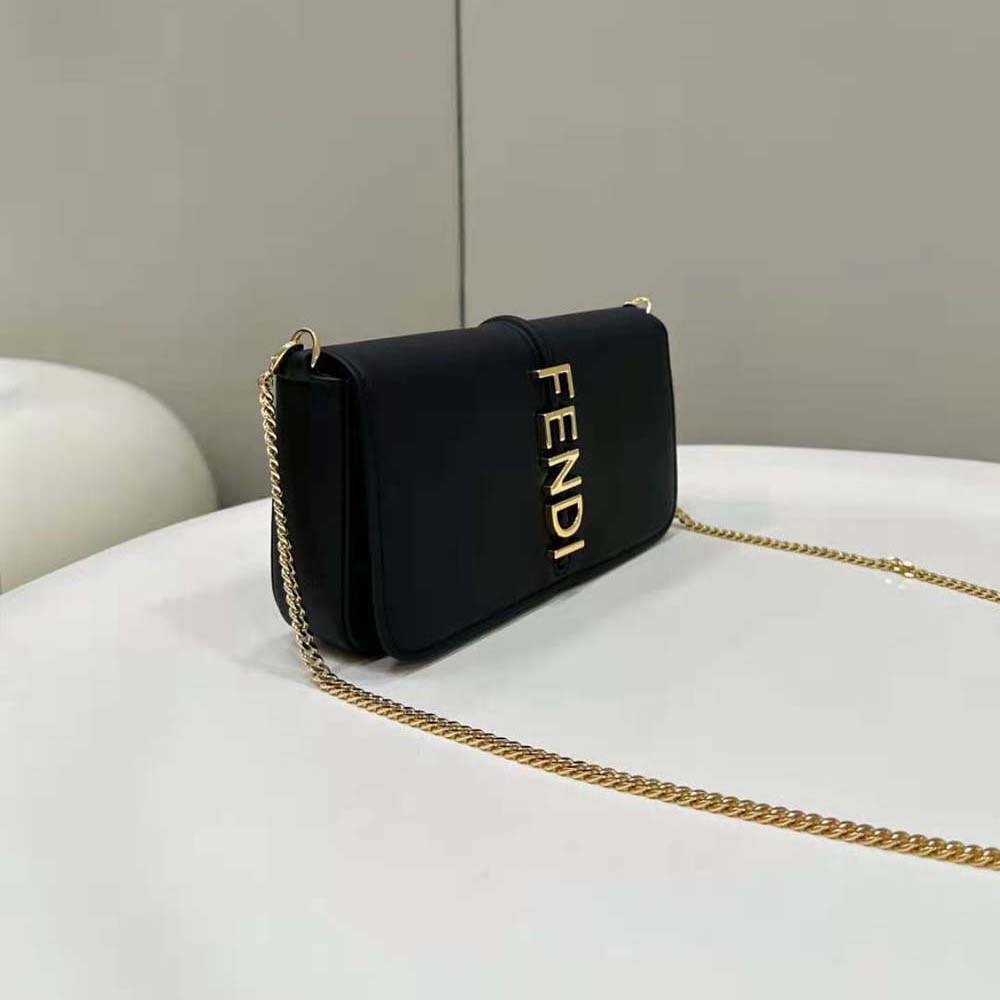 Side profile showcasing slim silhouette of Fendi Women Fendigraphy Phone Pouch