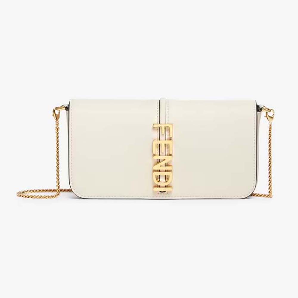 Front view of Fendi Women Fendigraphy Phone Pouch White Leather Wallet
