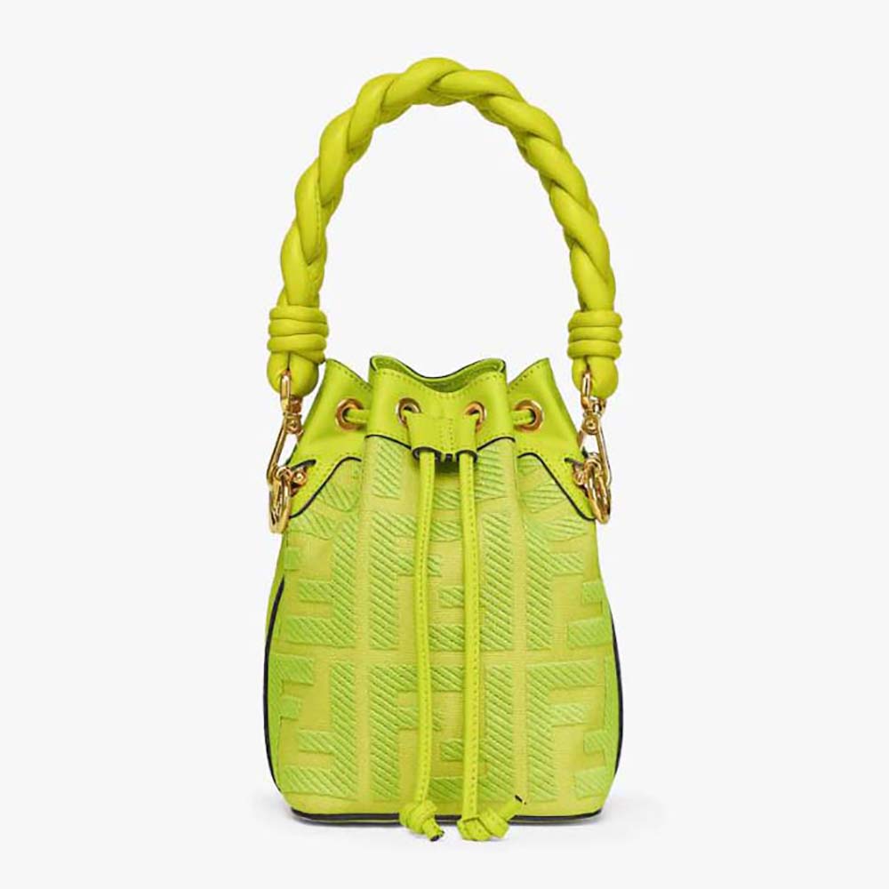 Front view of Fendi Women Mon Tresor Acid Green FF Canvas Mini-bag