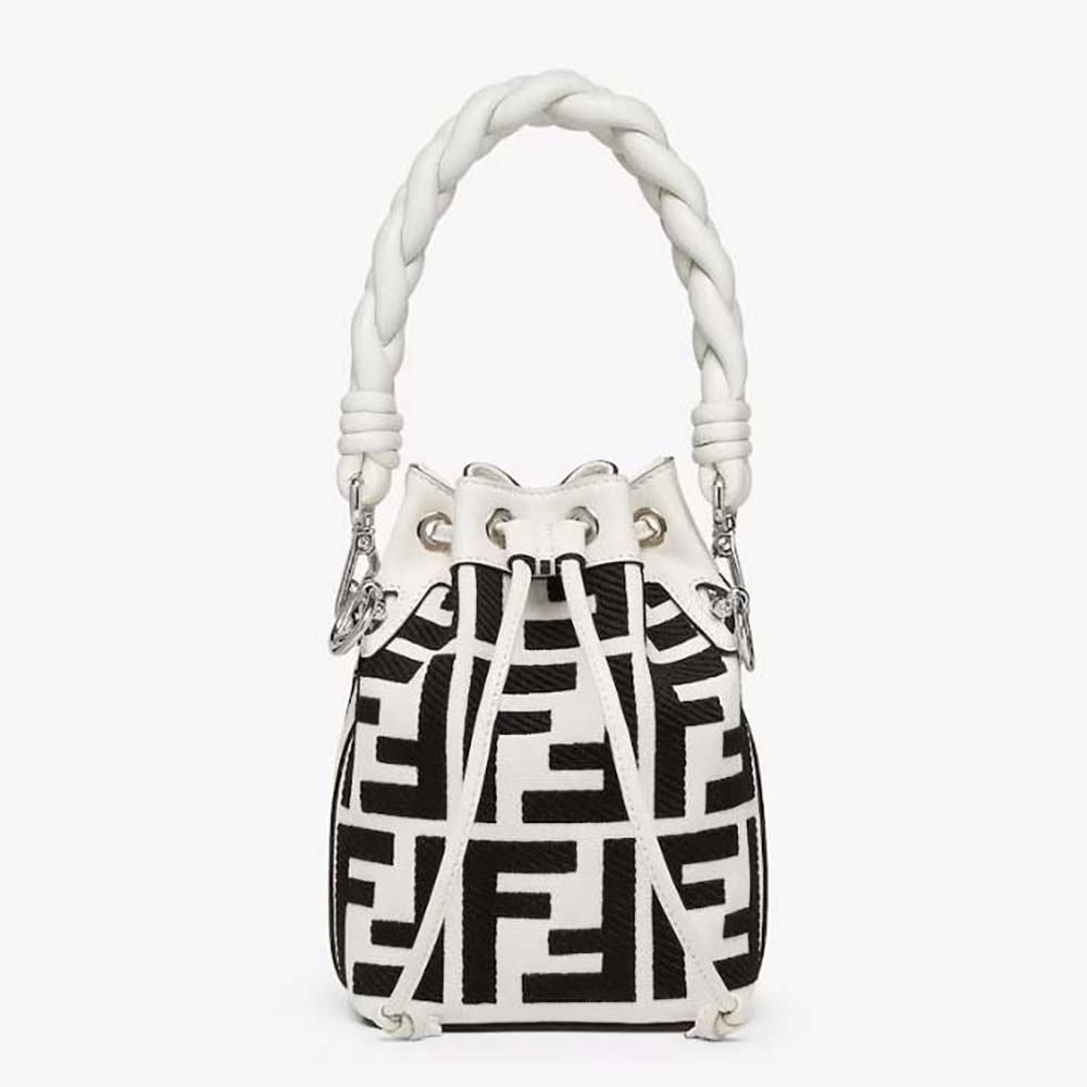 Front view of Fendi Women Mon Tresor Black and White Canvas Mini-bag with FF Embroidery