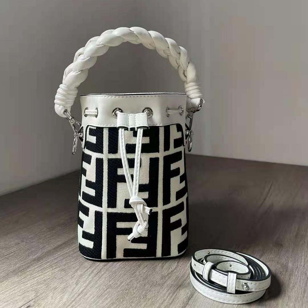 Close-up of FF embroidery detail on Fendi Women Mon Tresor Mini-bag canvas