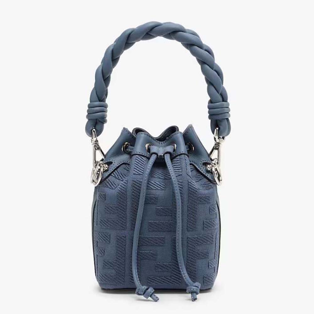 Front view of Fendi Women Mon Tresor Blue FF Canvas Mini-Bag