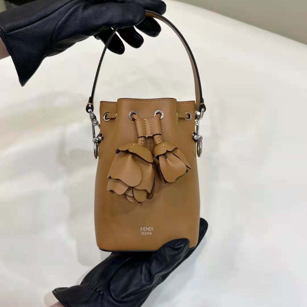 Fendi Women Mon Tresor Brown Leather Mini-bag with 3D Roses - image 4