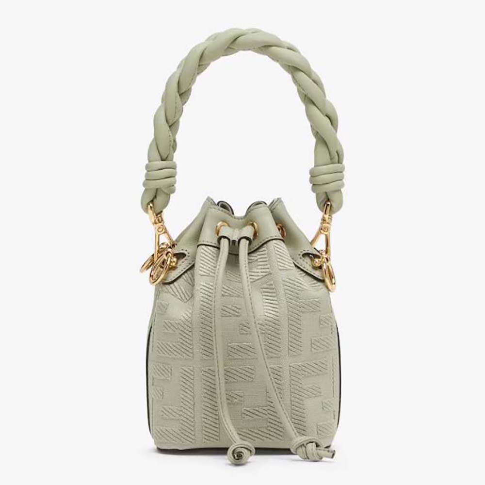 Front view of Fendi Women Mon Tresor Light Green FF Canvas Mini-Bag