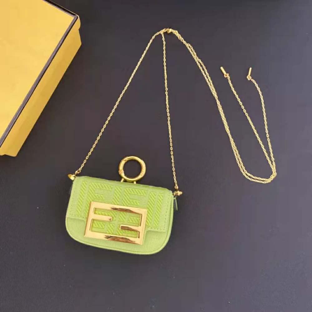 Close-up of FF embroidery on Fendi Women Nano Baguette Charm