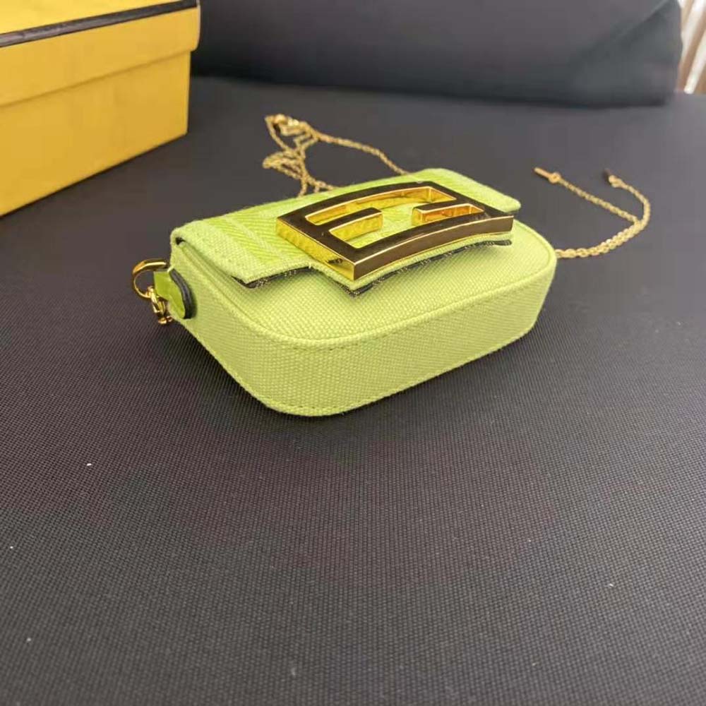 Fendi Women Nano Baguette Charm Acid Green Canvas Charm with FF Embroidery - image 5