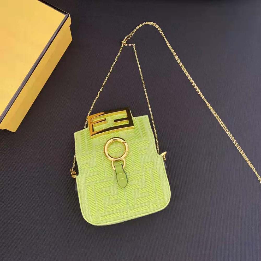 Fendi Women Nano Baguette Charm Acid Green Canvas Charm with FF Embroidery - image 4