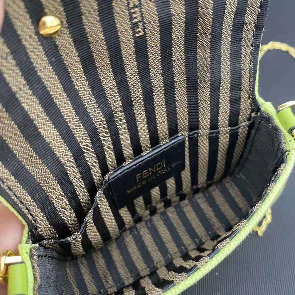 Fendi Women Nano Baguette Charm Acid Green Canvas Charm with FF Embroidery - image 7