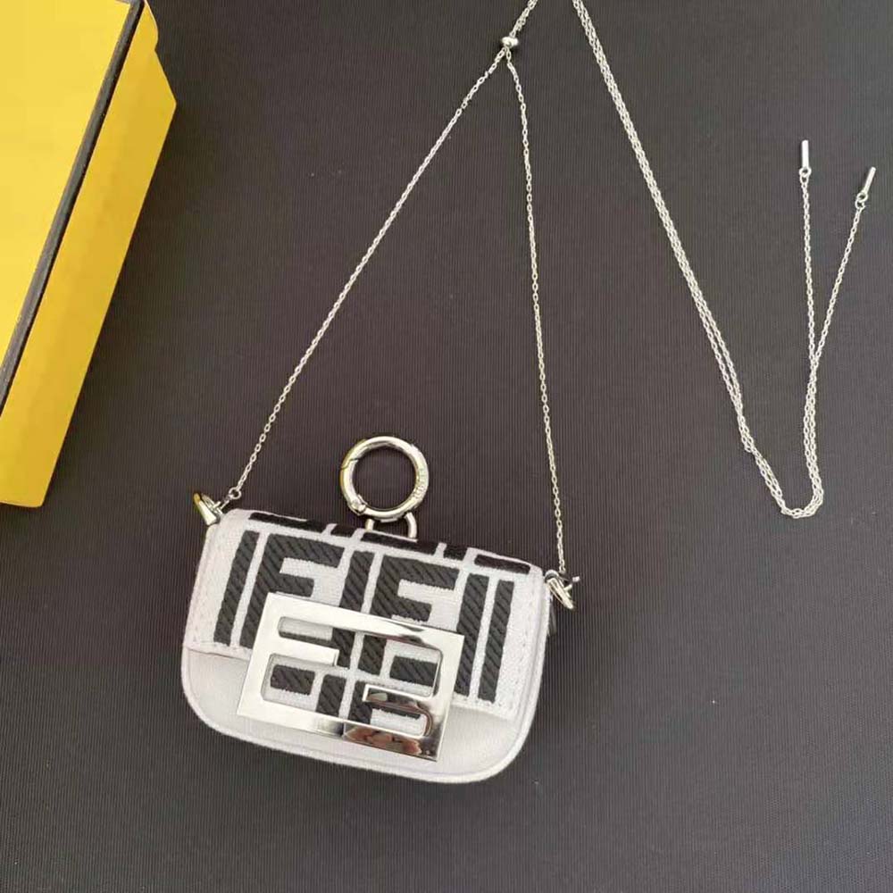 Fendi Women Nano Baguette Charm Embroidered white Canvas Fendi Charm - image 4