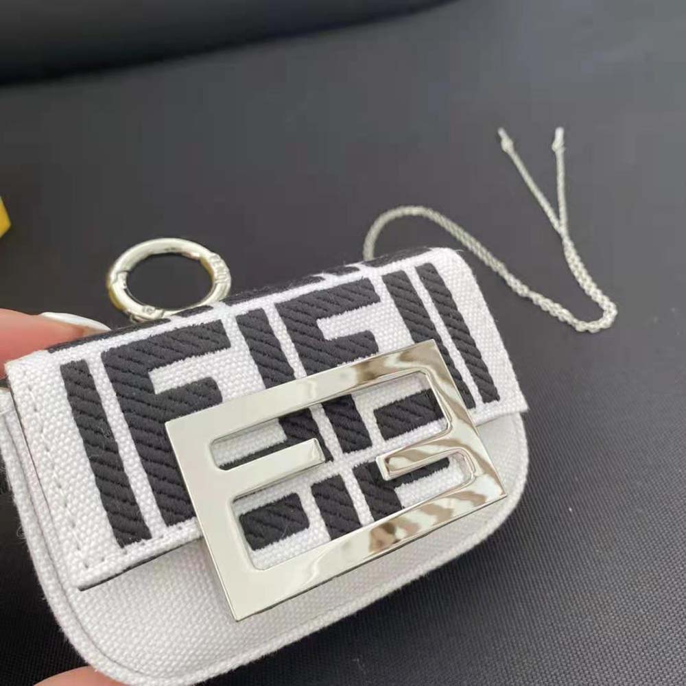 Fendi Women Nano Baguette Charm Embroidered white Canvas Fendi Charm - image 6