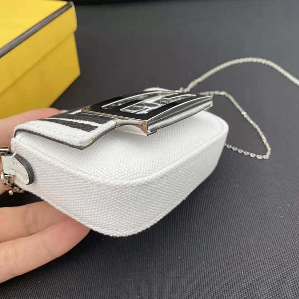Fendi Women Nano Baguette Charm Embroidered white Canvas Fendi Charm - image 7