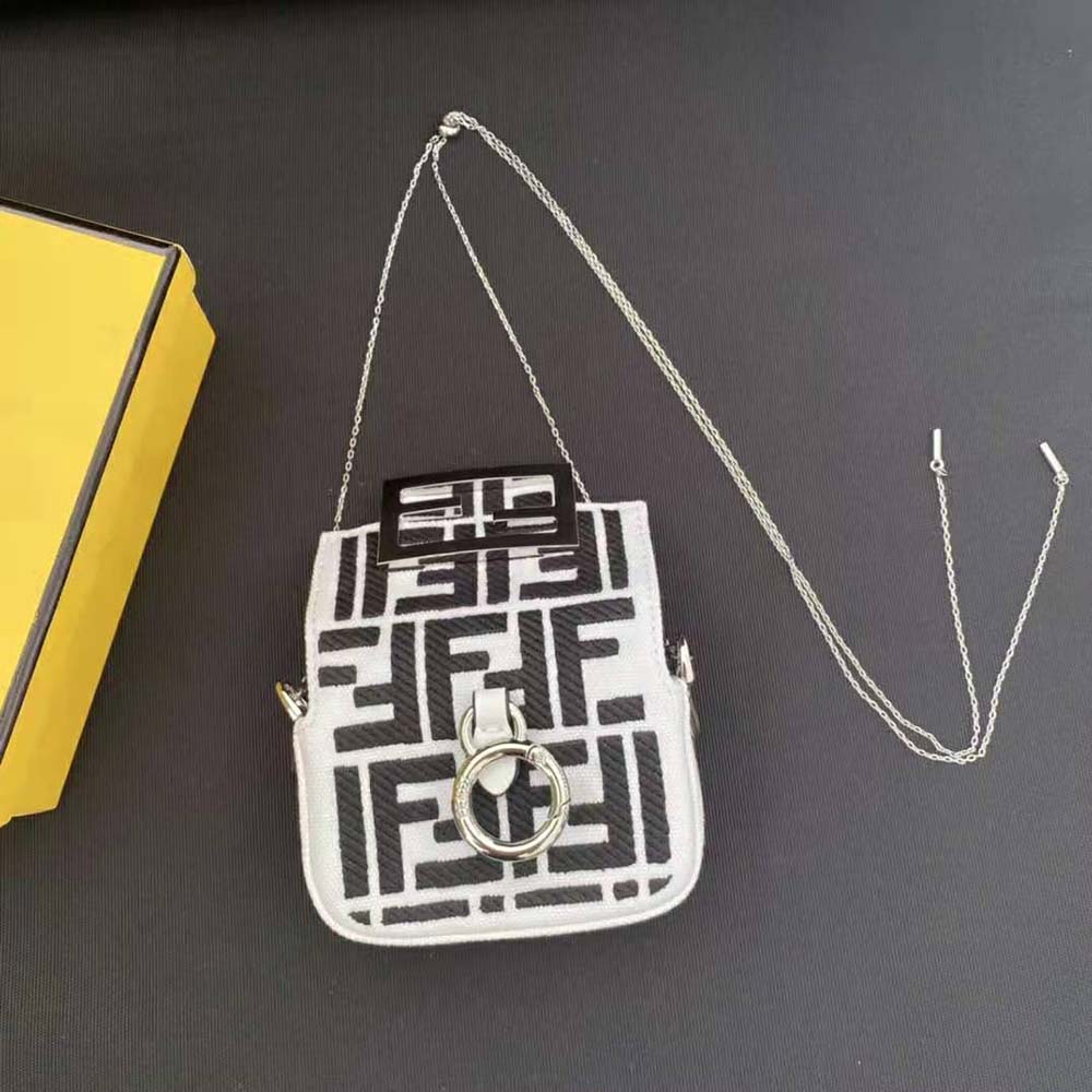 Fendi Women Nano Baguette Charm Embroidered white Canvas Fendi Charm - image 5