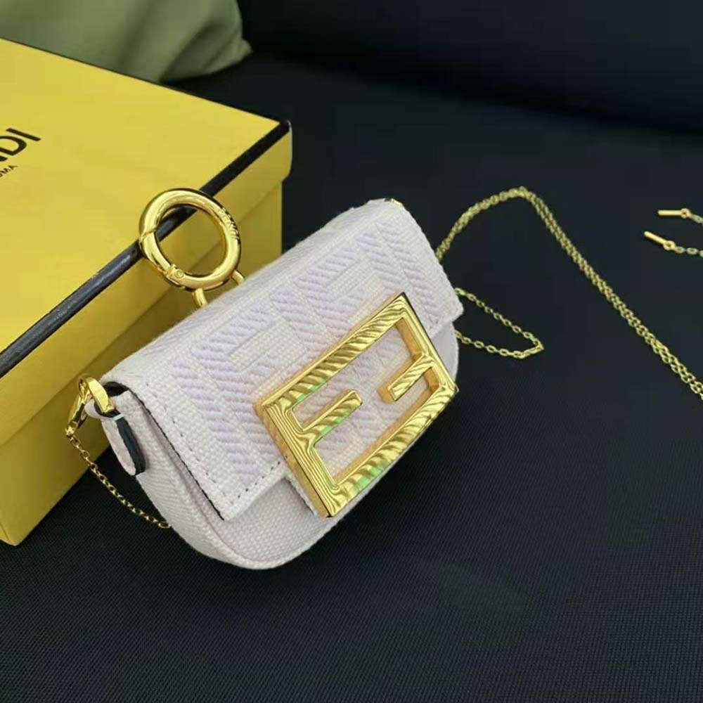 Fendi Women Nano Baguette Charm Pink Canvas Charm with FF Embroidery - image 5