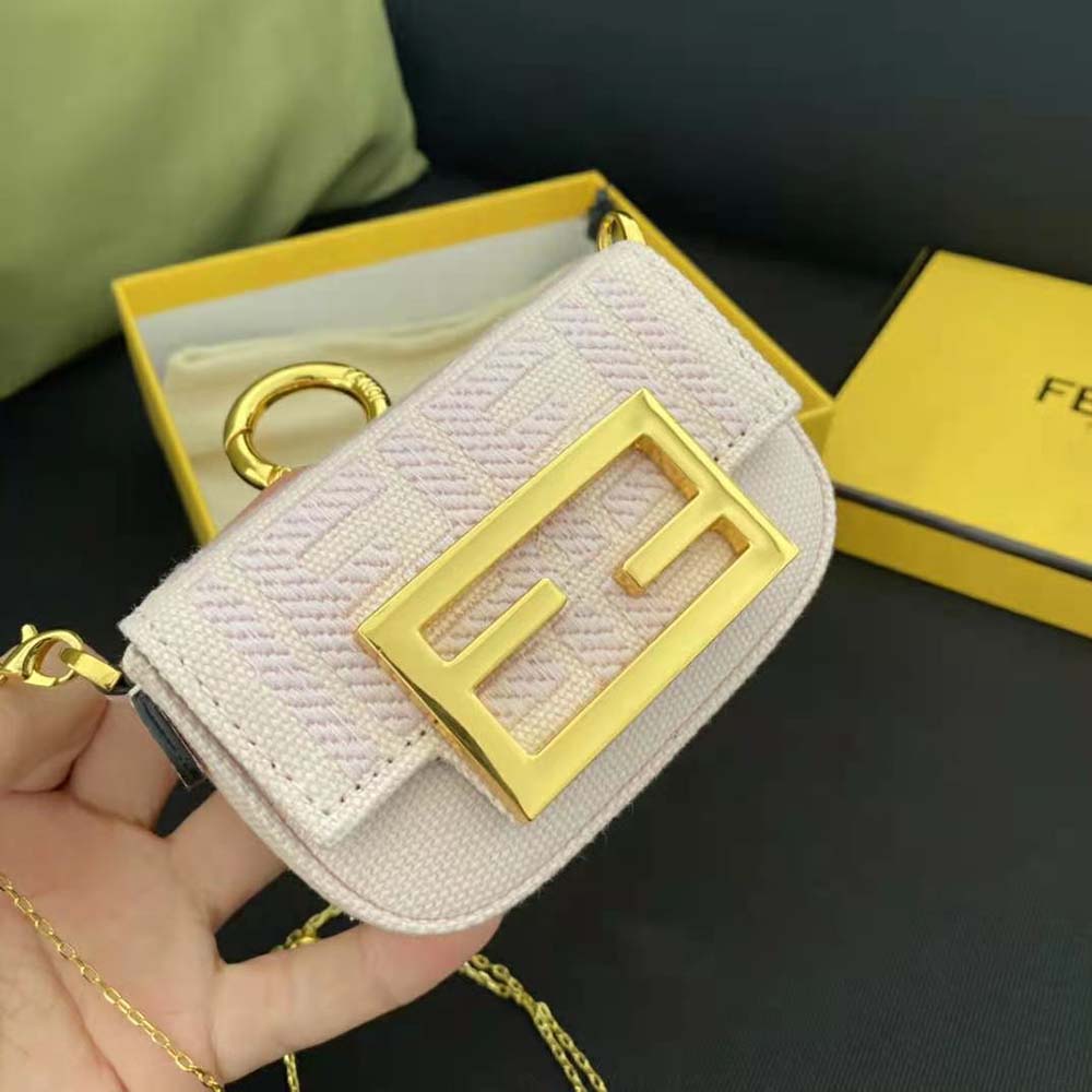 Fendi Women Nano Baguette Charm Pink Canvas Charm with FF Embroidery - image 6