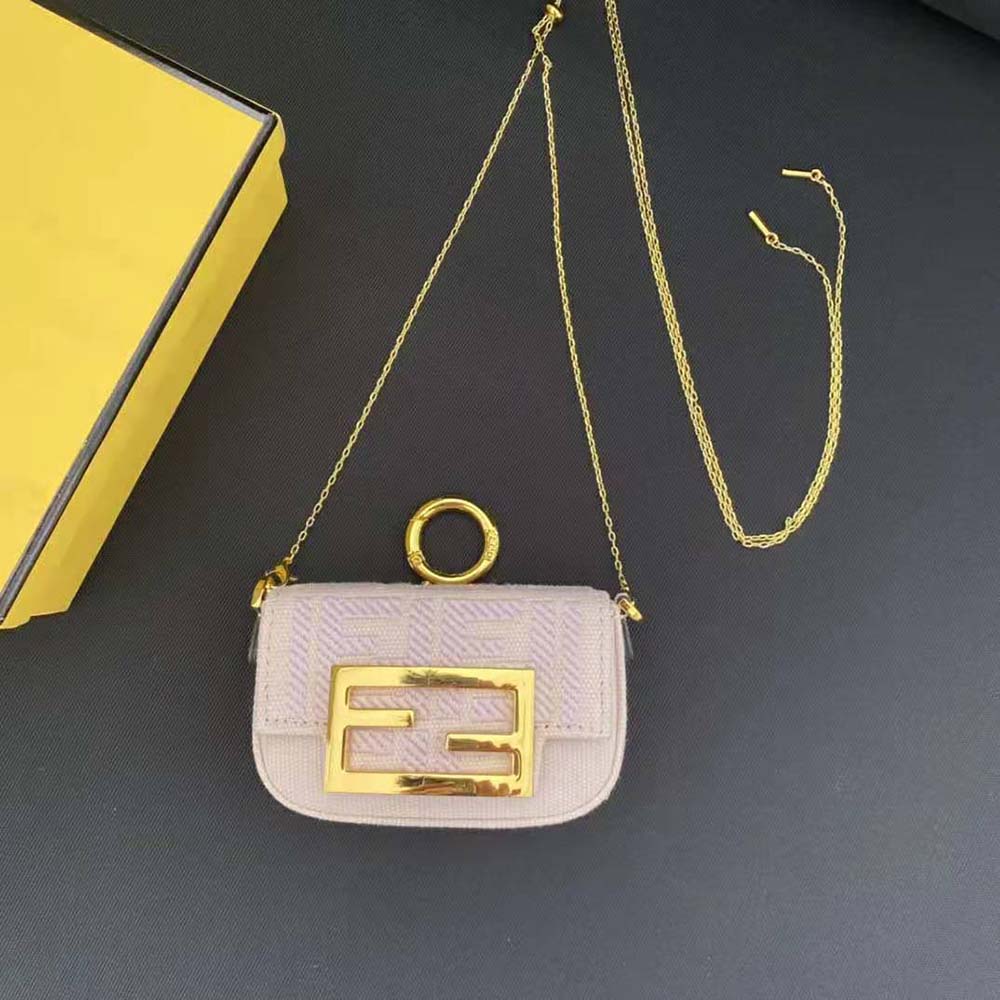 Fendi Women Nano Baguette Charm Pink Canvas Charm with FF Embroidery - image 4